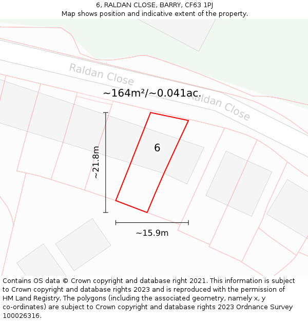 6, RALDAN CLOSE, BARRY, CF63 1PJ: Plot and title map