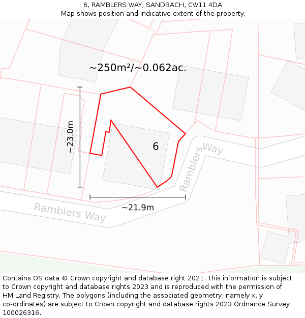 6, RAMBLERS WAY, SANDBACH, CW11 4DA: Plot and title map