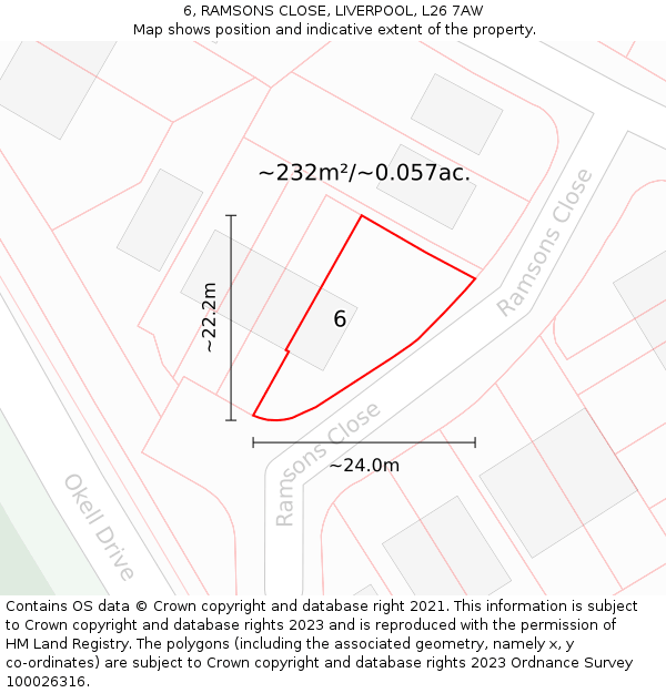 6, RAMSONS CLOSE, LIVERPOOL, L26 7AW: Plot and title map
