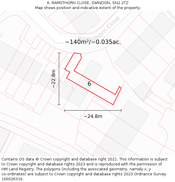 6, RAMSTHORN CLOSE, SWINDON, SN2 2TZ: Plot and title map
