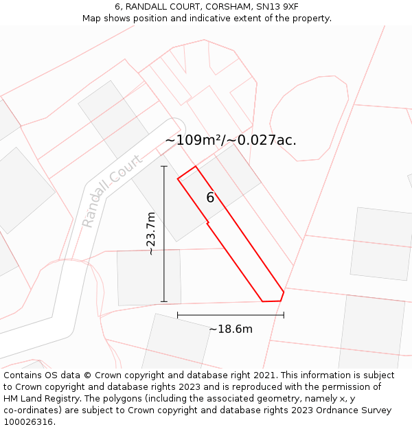 6, RANDALL COURT, CORSHAM, SN13 9XF: Plot and title map