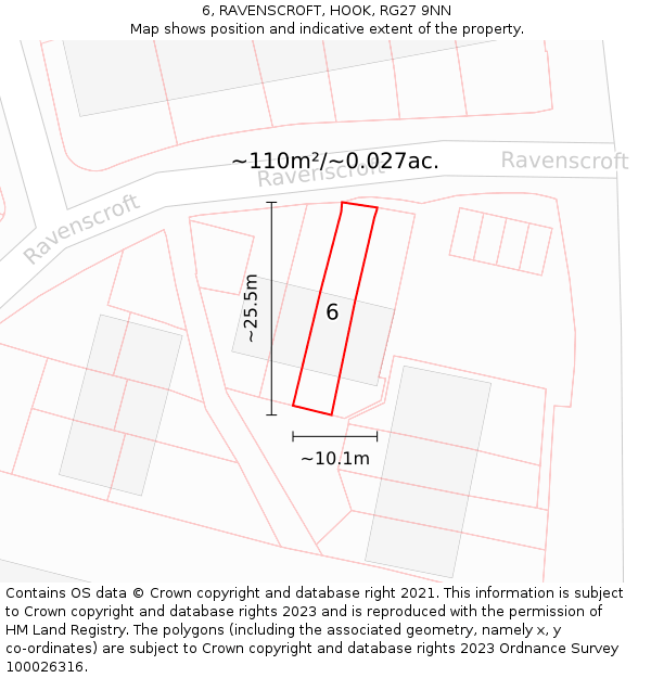 6, RAVENSCROFT, HOOK, RG27 9NN: Plot and title map