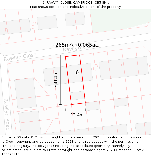 6, RAWLYN CLOSE, CAMBRIDGE, CB5 8NN: Plot and title map
