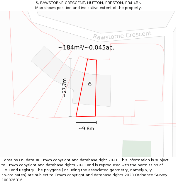 6, RAWSTORNE CRESCENT, HUTTON, PRESTON, PR4 4BN: Plot and title map