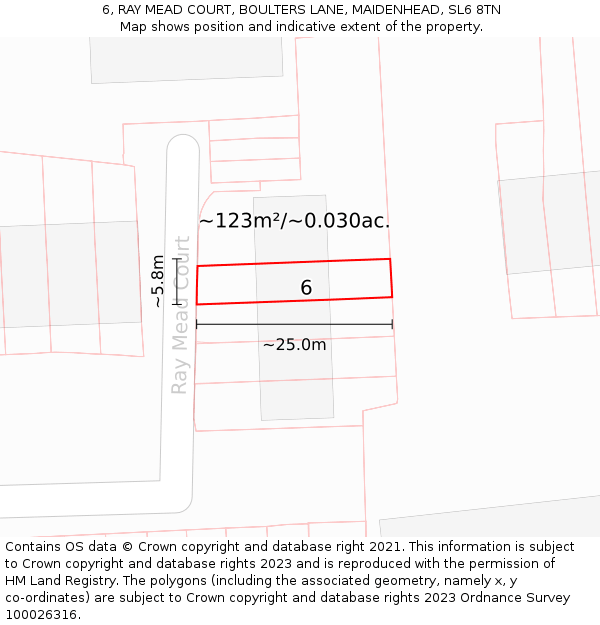 6, RAY MEAD COURT, BOULTERS LANE, MAIDENHEAD, SL6 8TN: Plot and title map