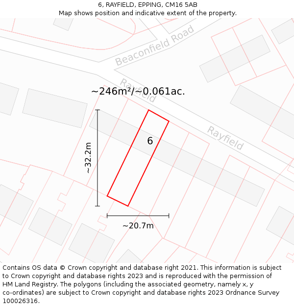 6, RAYFIELD, EPPING, CM16 5AB: Plot and title map