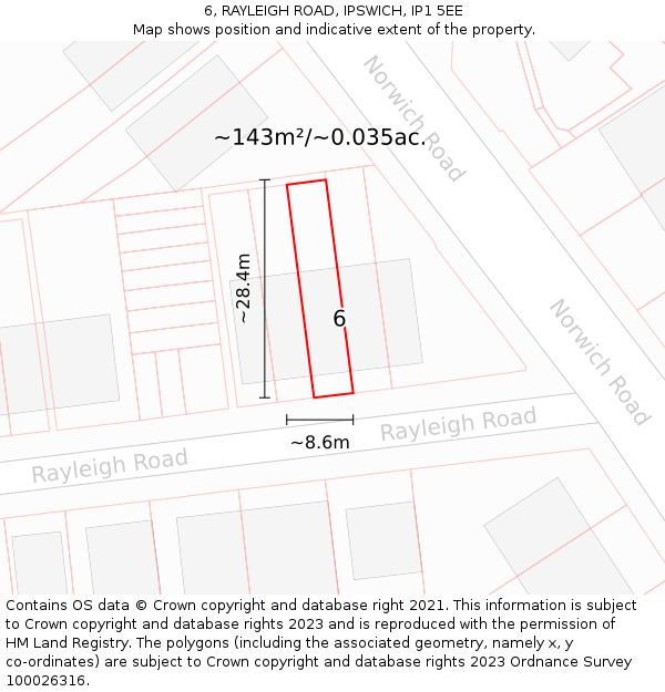 6, RAYLEIGH ROAD, IPSWICH, IP1 5EE: Plot and title map