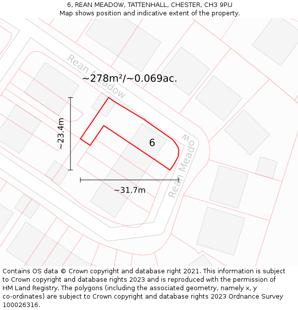 6, REAN MEADOW, TATTENHALL, CHESTER, CH3 9PU: Plot and title map