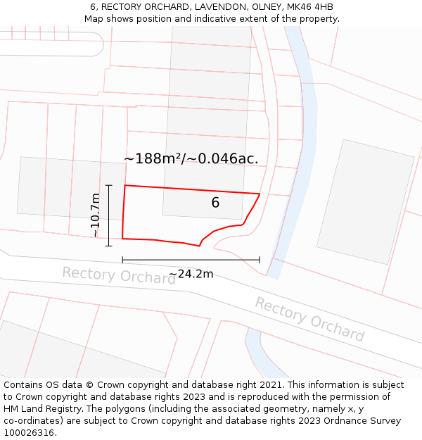 6, RECTORY ORCHARD, LAVENDON, OLNEY, MK46 4HB: Plot and title map
