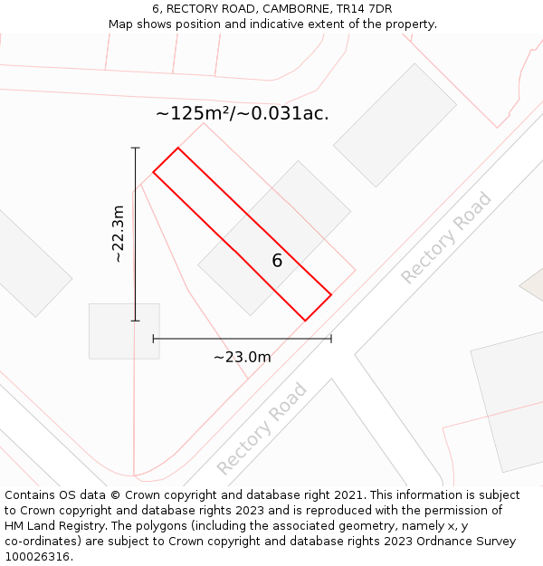 6, RECTORY ROAD, CAMBORNE, TR14 7DR: Plot and title map