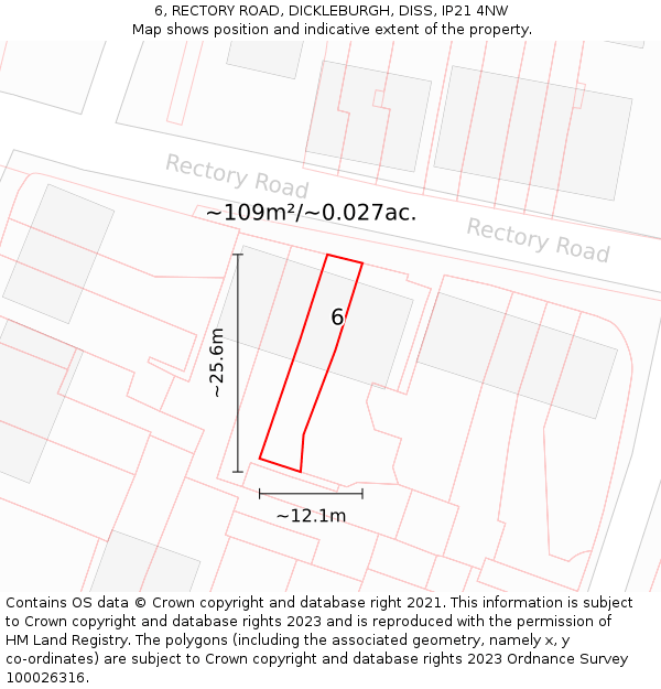 6, RECTORY ROAD, DICKLEBURGH, DISS, IP21 4NW: Plot and title map