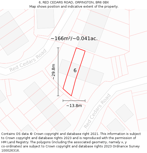 6, RED CEDARS ROAD, ORPINGTON, BR6 0BX: Plot and title map