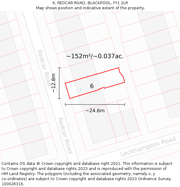 6, REDCAR ROAD, BLACKPOOL, FY1 2LR: Plot and title map