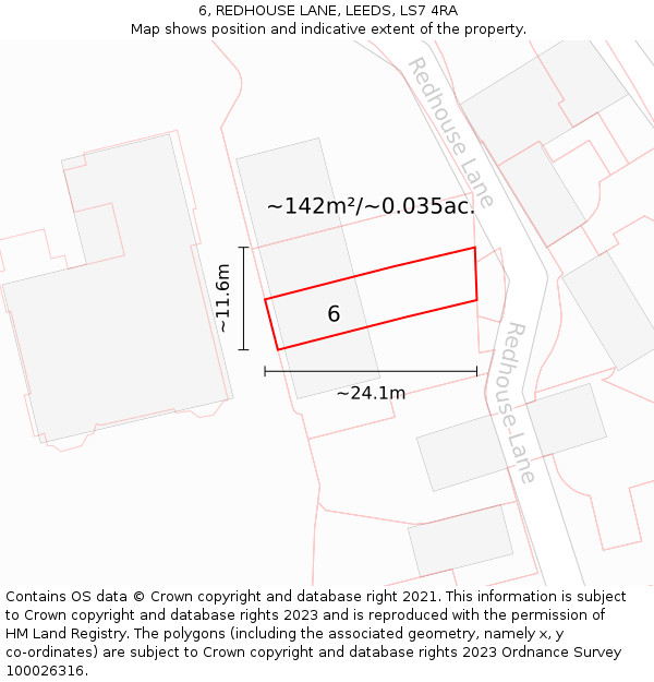 6, REDHOUSE LANE, LEEDS, LS7 4RA: Plot and title map