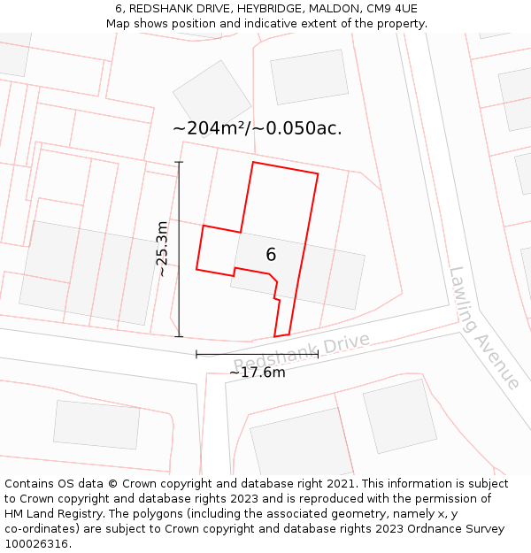 6, REDSHANK DRIVE, HEYBRIDGE, MALDON, CM9 4UE: Plot and title map