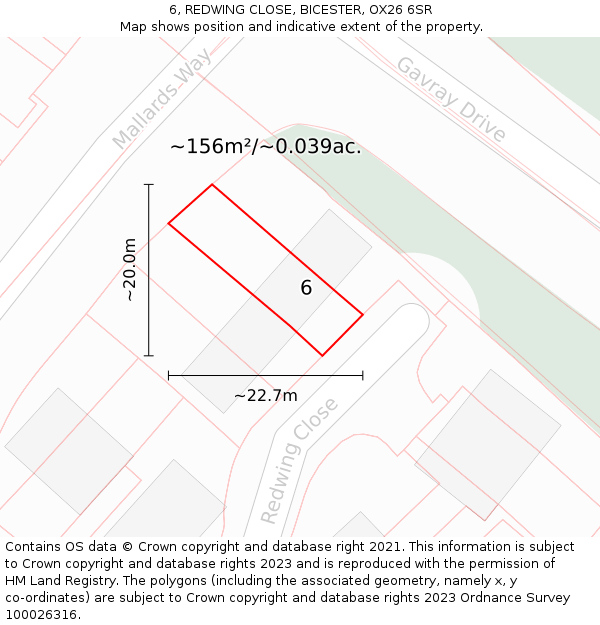 6, REDWING CLOSE, BICESTER, OX26 6SR: Plot and title map