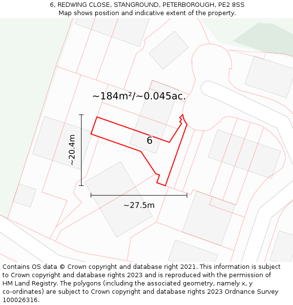 6, REDWING CLOSE, STANGROUND, PETERBOROUGH, PE2 8SS: Plot and title map