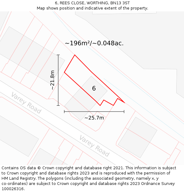 6, REES CLOSE, WORTHING, BN13 3ST: Plot and title map