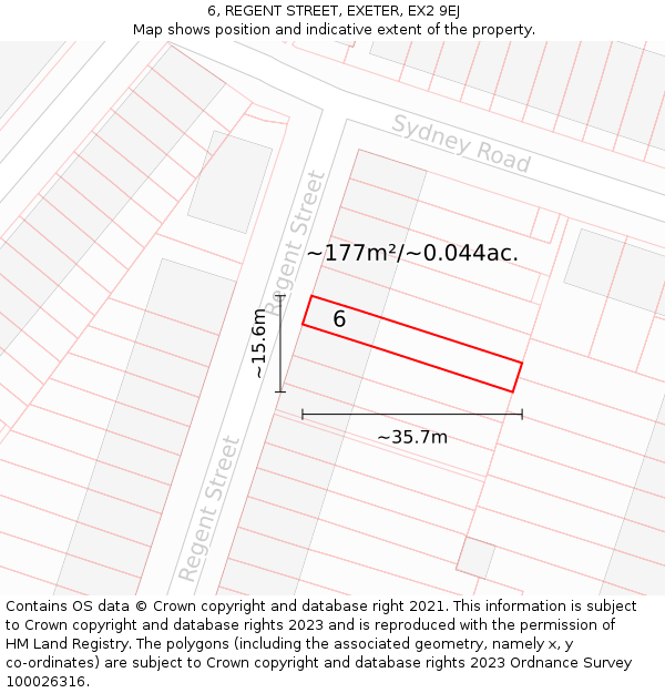 6, REGENT STREET, EXETER, EX2 9EJ: Plot and title map