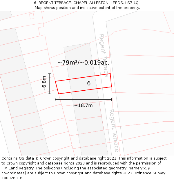 6, REGENT TERRACE, CHAPEL ALLERTON, LEEDS, LS7 4QL: Plot and title map