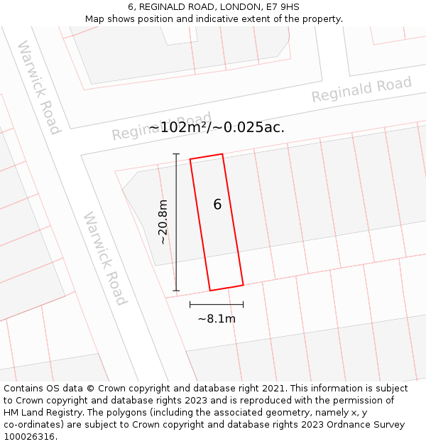 6, REGINALD ROAD, LONDON, E7 9HS: Plot and title map