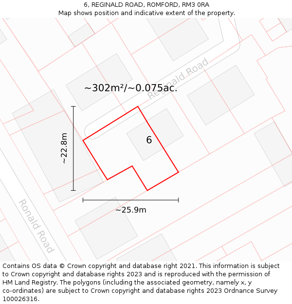 6, REGINALD ROAD, ROMFORD, RM3 0RA: Plot and title map