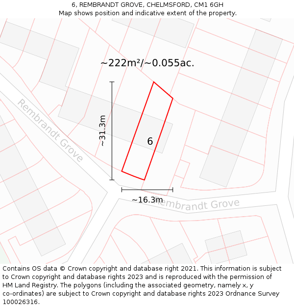 6, REMBRANDT GROVE, CHELMSFORD, CM1 6GH: Plot and title map