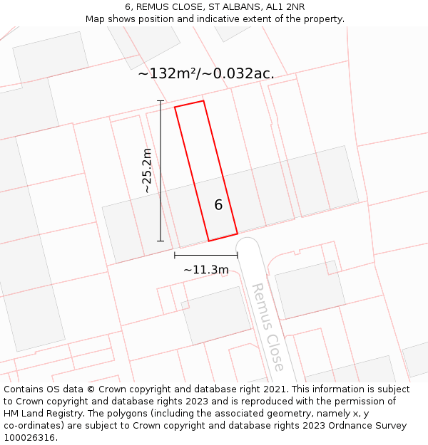6, REMUS CLOSE, ST ALBANS, AL1 2NR: Plot and title map