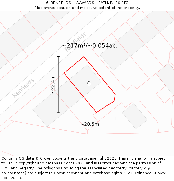 6, RENFIELDS, HAYWARDS HEATH, RH16 4TG: Plot and title map