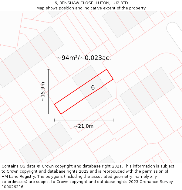 6, RENSHAW CLOSE, LUTON, LU2 8TD: Plot and title map