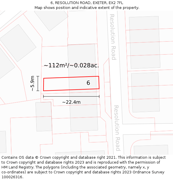 6, RESOLUTION ROAD, EXETER, EX2 7FL: Plot and title map