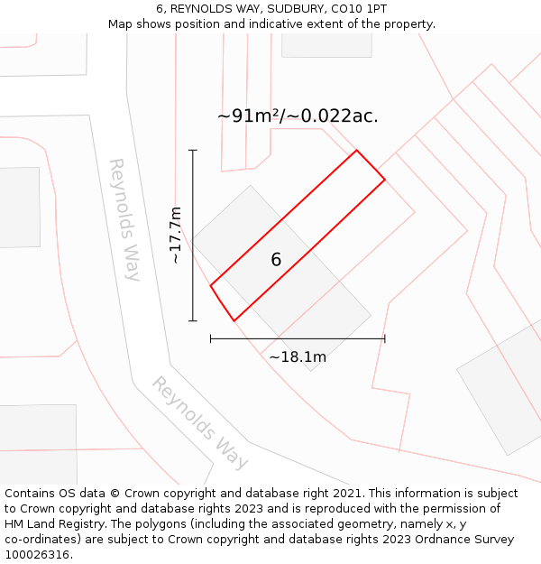 6, REYNOLDS WAY, SUDBURY, CO10 1PT: Plot and title map