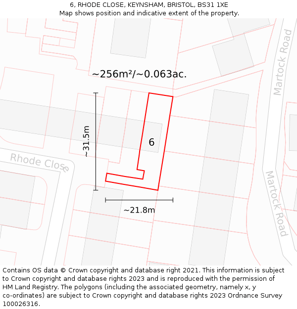 6, RHODE CLOSE, KEYNSHAM, BRISTOL, BS31 1XE: Plot and title map