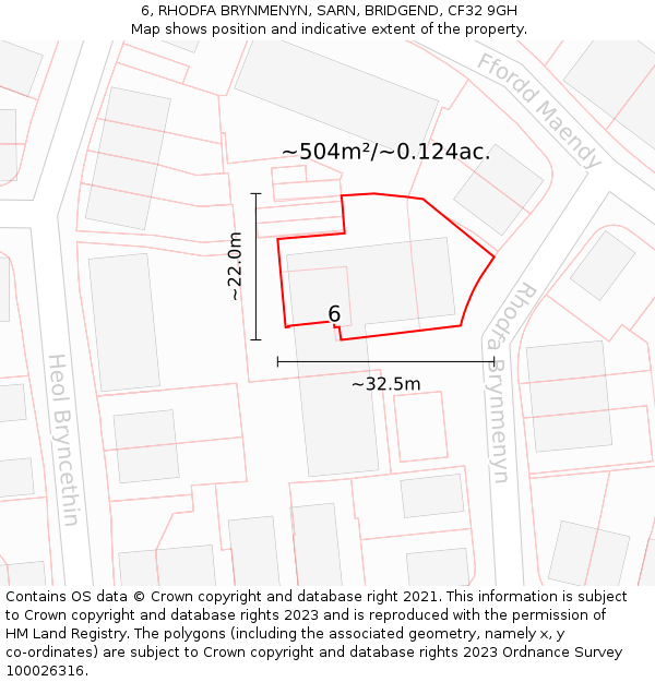 6, RHODFA BRYNMENYN, SARN, BRIDGEND, CF32 9GH: Plot and title map