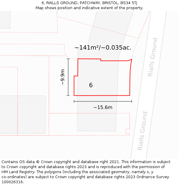 6, RIALLS GROUND, PATCHWAY, BRISTOL, BS34 5TJ: Plot and title map