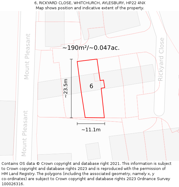6, RICKYARD CLOSE, WHITCHURCH, AYLESBURY, HP22 4NX: Plot and title map