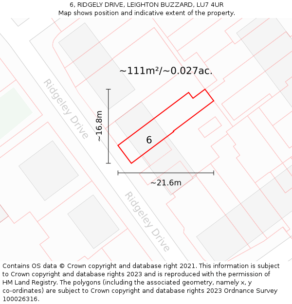 6, RIDGELY DRIVE, LEIGHTON BUZZARD, LU7 4UR: Plot and title map