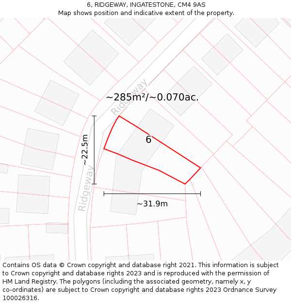 6, RIDGEWAY, INGATESTONE, CM4 9AS: Plot and title map