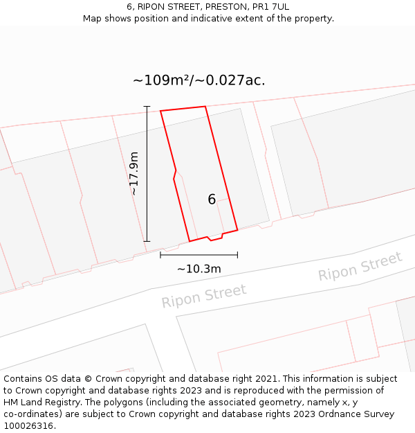 6, RIPON STREET, PRESTON, PR1 7UL: Plot and title map