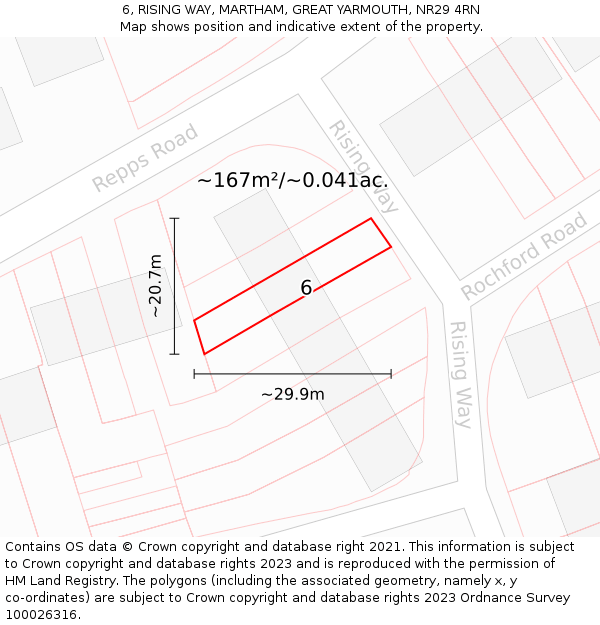 6, RISING WAY, MARTHAM, GREAT YARMOUTH, NR29 4RN: Plot and title map