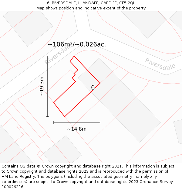 6, RIVERSDALE, LLANDAFF, CARDIFF, CF5 2QL: Plot and title map
