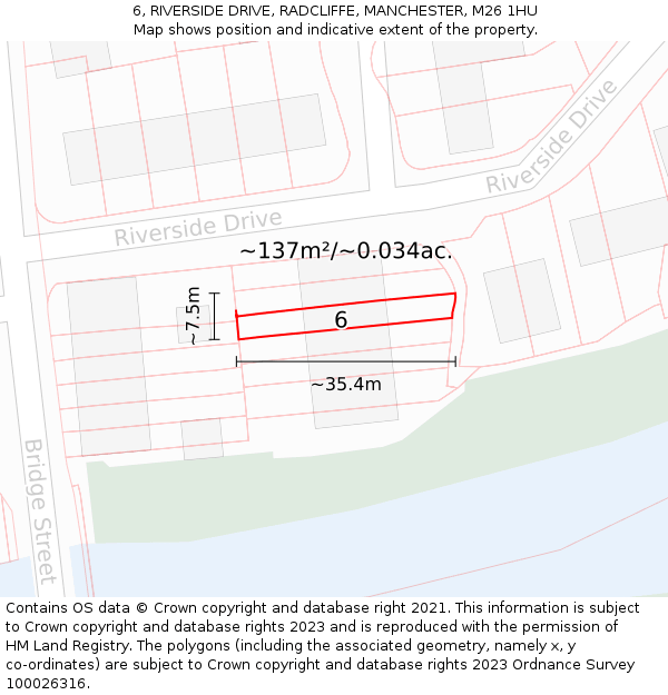 6, RIVERSIDE DRIVE, RADCLIFFE, MANCHESTER, M26 1HU: Plot and title map