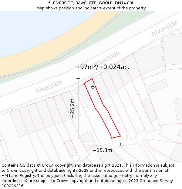 6, RIVERSIDE, RAWCLIFFE, GOOLE, DN14 8RL: Plot and title map