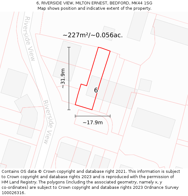 6, RIVERSIDE VIEW, MILTON ERNEST, BEDFORD, MK44 1SG: Plot and title map