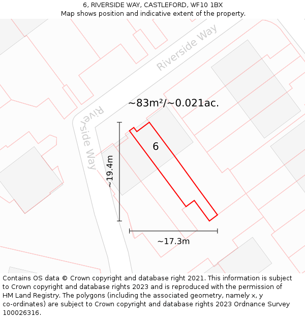 6, RIVERSIDE WAY, CASTLEFORD, WF10 1BX: Plot and title map