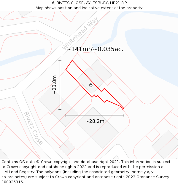 6, RIVETS CLOSE, AYLESBURY, HP21 8JP: Plot and title map