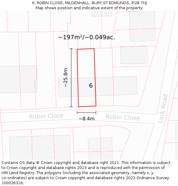 6, ROBIN CLOSE, MILDENHALL, BURY ST EDMUNDS, IP28 7HJ: Plot and title map