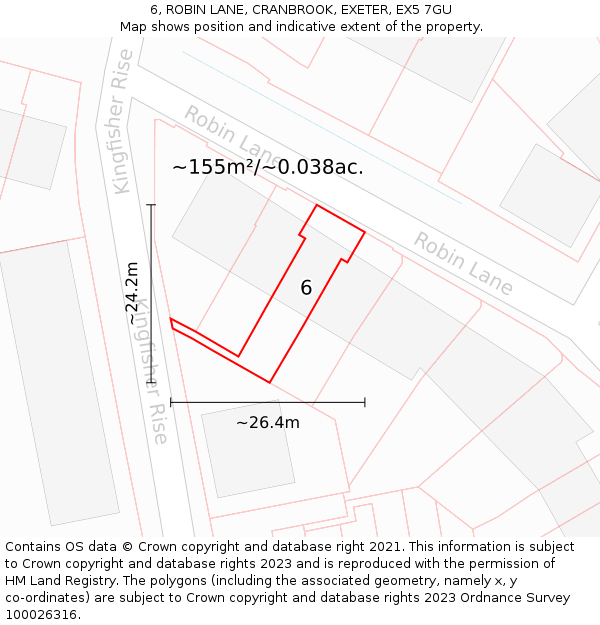 6, ROBIN LANE, CRANBROOK, EXETER, EX5 7GU: Plot and title map