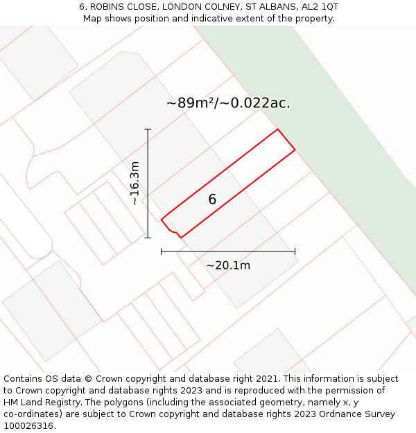 6, ROBINS CLOSE, LONDON COLNEY, ST ALBANS, AL2 1QT: Plot and title map
