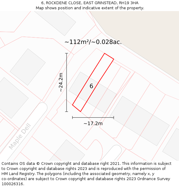 6, ROCKDENE CLOSE, EAST GRINSTEAD, RH19 3HA: Plot and title map